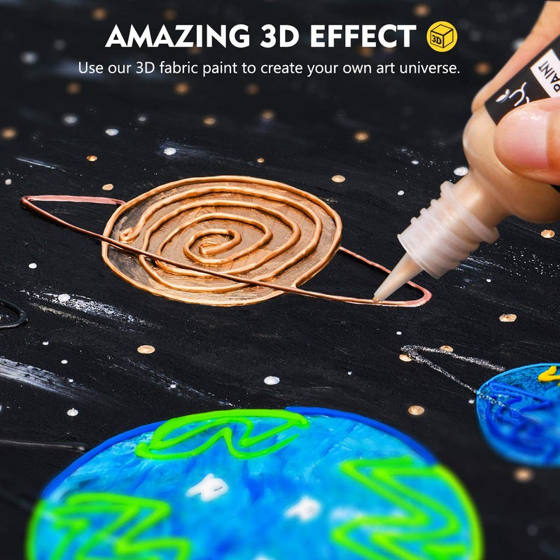 ماجيك فلاي طلاء دائم للنسيج ثلاثي الأبعاد من Magicfly 40 لونًا، طلاء قماش بألوان نابضة بالحياة، 3 فرش واستنسل إضافية، مثالية للقمصان النسيجية والأقمشة والخشب الزجاجي (5 أنواع ألوان و1 أونصة لكل منها) - Image 4